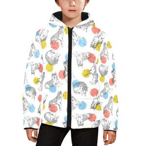 Siberian husky and colorful circle pattern Kids' Boys' Girls' Padded Hooded Jacket