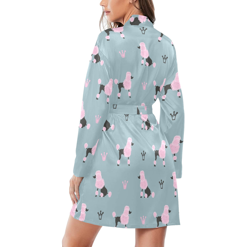 poodle dog pattern Women's Long Sleeve Belted Night Robe