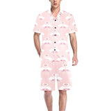 White swan and flower love pattern Men's V-Neck Short Pajama Set