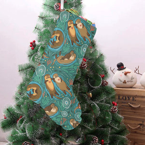 cute brown sea otters ornamental seaweed corals gr Christmas Stocking