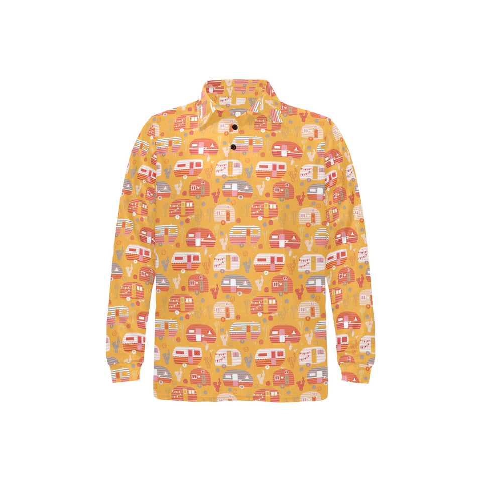 Camper Van Pattern Print Design 04 Men's Long Sleeve Polo Shirt