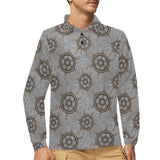nautical wood steering wheel pattern Men's Long Sleeve Polo Shirt
