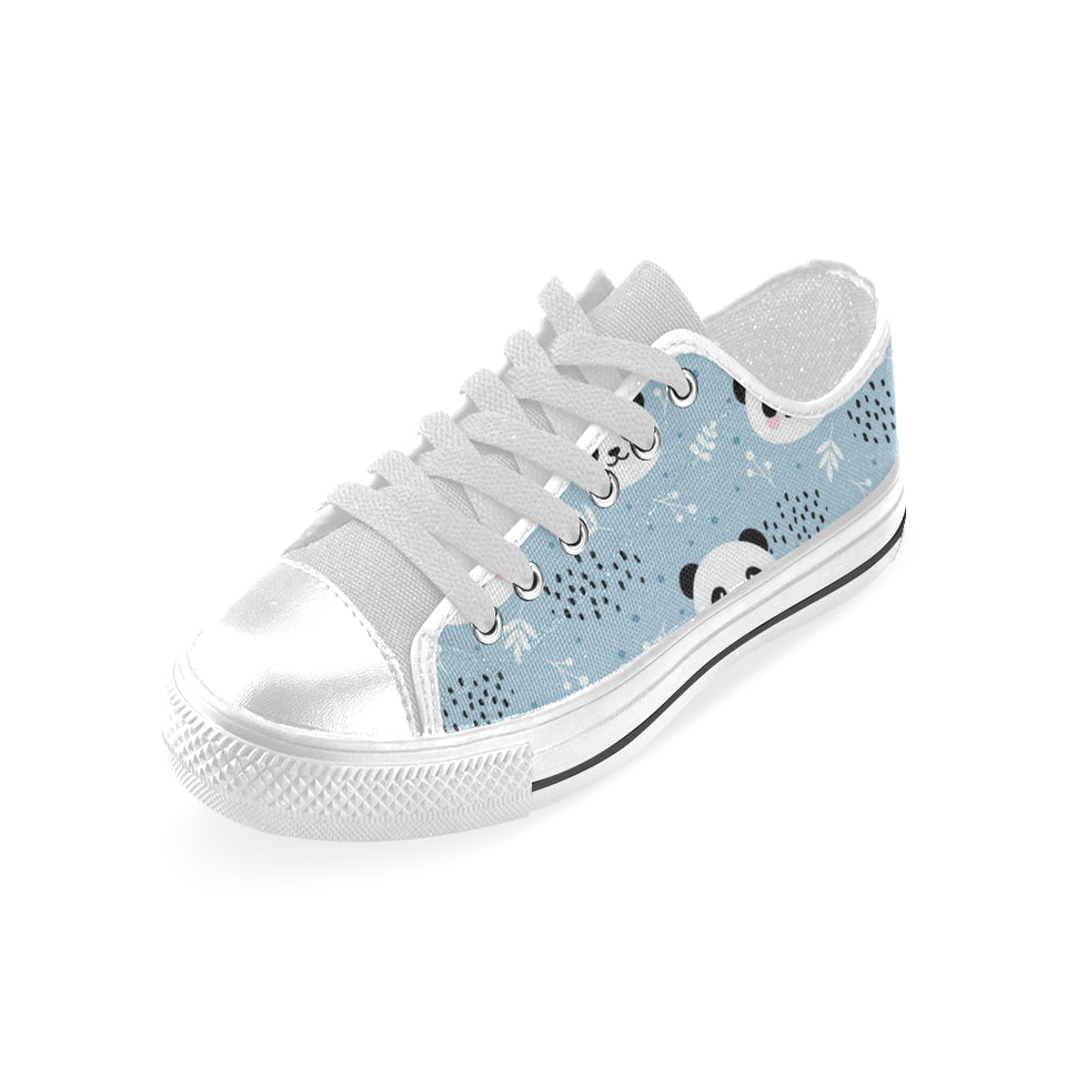 Cute panda pattern Men's Low Top Canvas Shoes White
