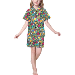 Gear Pattern Print Design 03 Kids' Boys' Girls' V-Neck Short Pajama Set