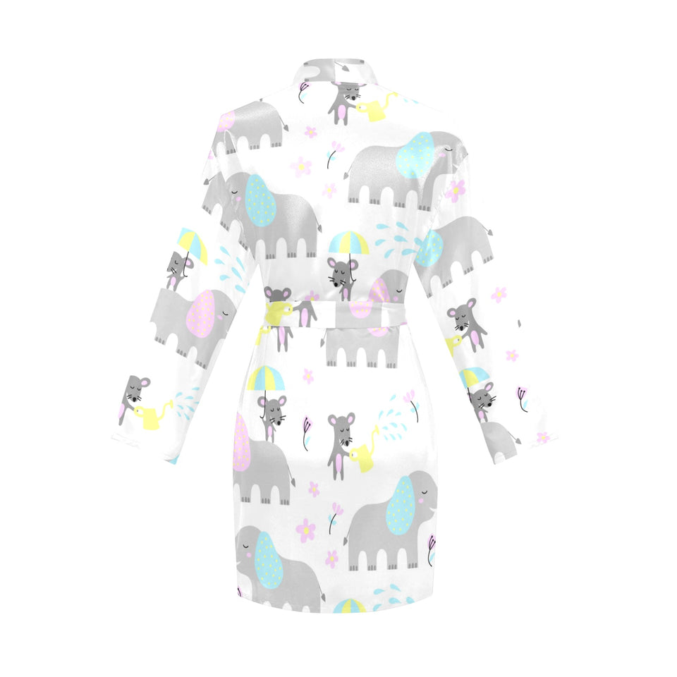 Cute elephant mouse pattern Women's Long Sleeve Belted Night Robe
