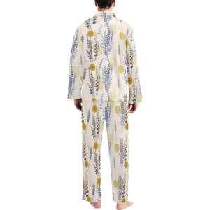 Lavender modern pattern blackground Men's Long Pajama Set