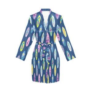 Surfboard Pattern Print Design 03 Women's Long Sleeve Belted Night Robe