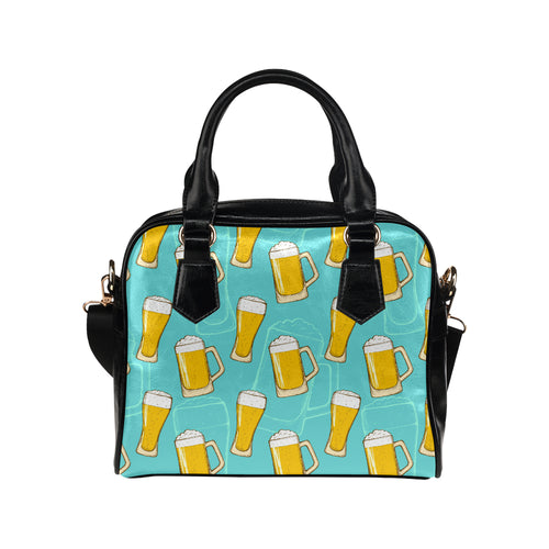 Beer pattern green background Shoulder Handbag