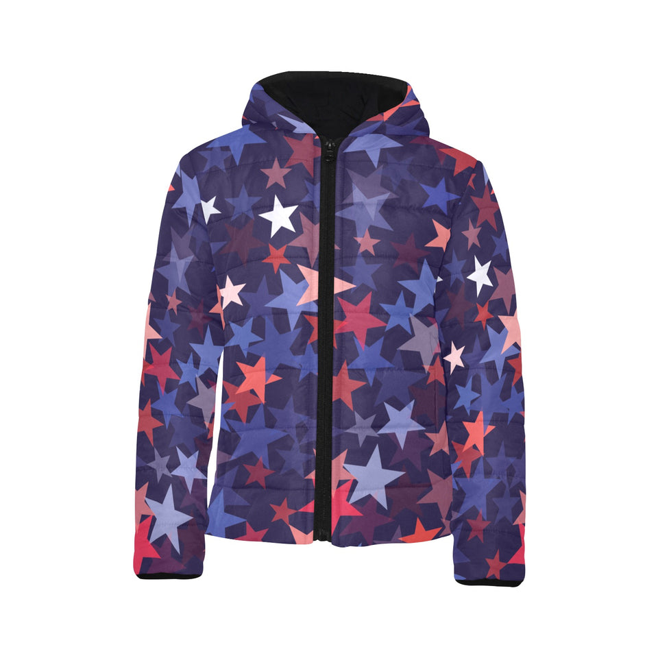 Red blue star pattern Kids' Boys' Girls' Padded Hooded Jacket