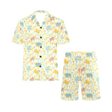 Hippopotamus Pattern Print Design 04 Men's V-Neck Short Pajama Set