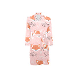 Cute fox pattern pink background Men's Long Sleeve Belted Night Robe