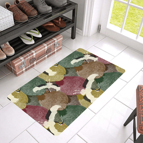 Japanese cranes flying forest dot pattern Doormat