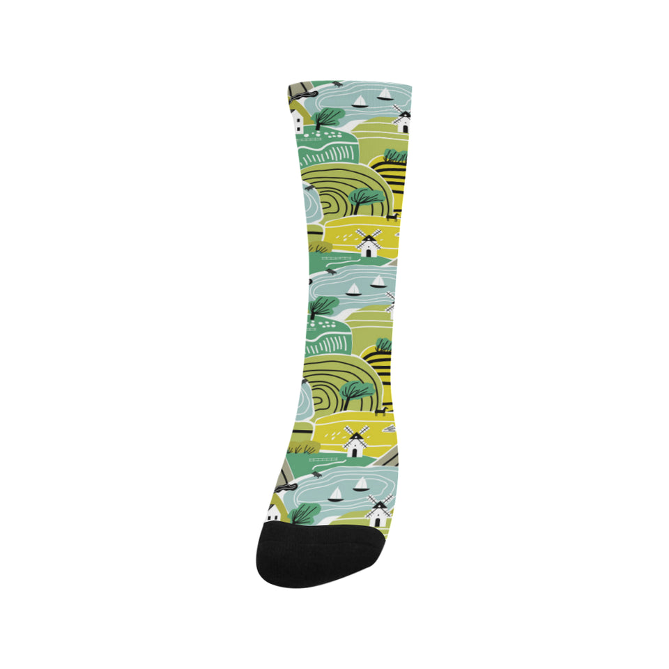 Hand drawn windmill pattern Crew Socks