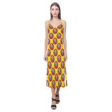 Daruma japanese wooden doll yellow background V-Neck Open Fork Long Dress