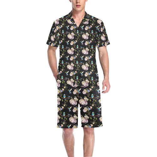 Hummingbird Pattern Print Design 03 Men's V-Neck Short Pajama Set