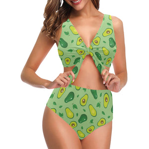 Avocado pattern green background Chest Bowknot High Waisted Bikini Swimsuit