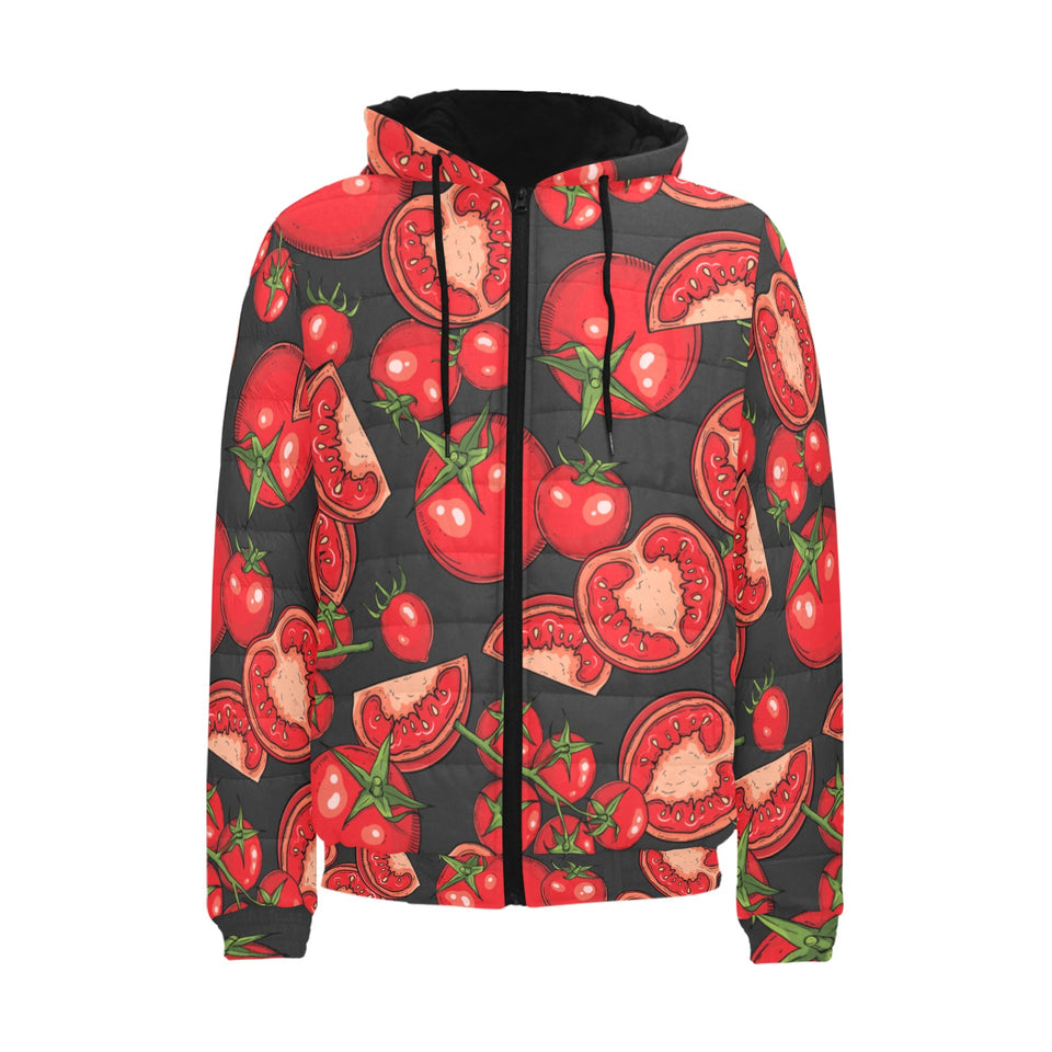 Tomato black background Men's Padded Hooded Jacket