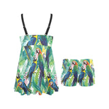 Colorful parrot exotic flower leaves Chest Sexy Pleated Two Piece Swim Dress