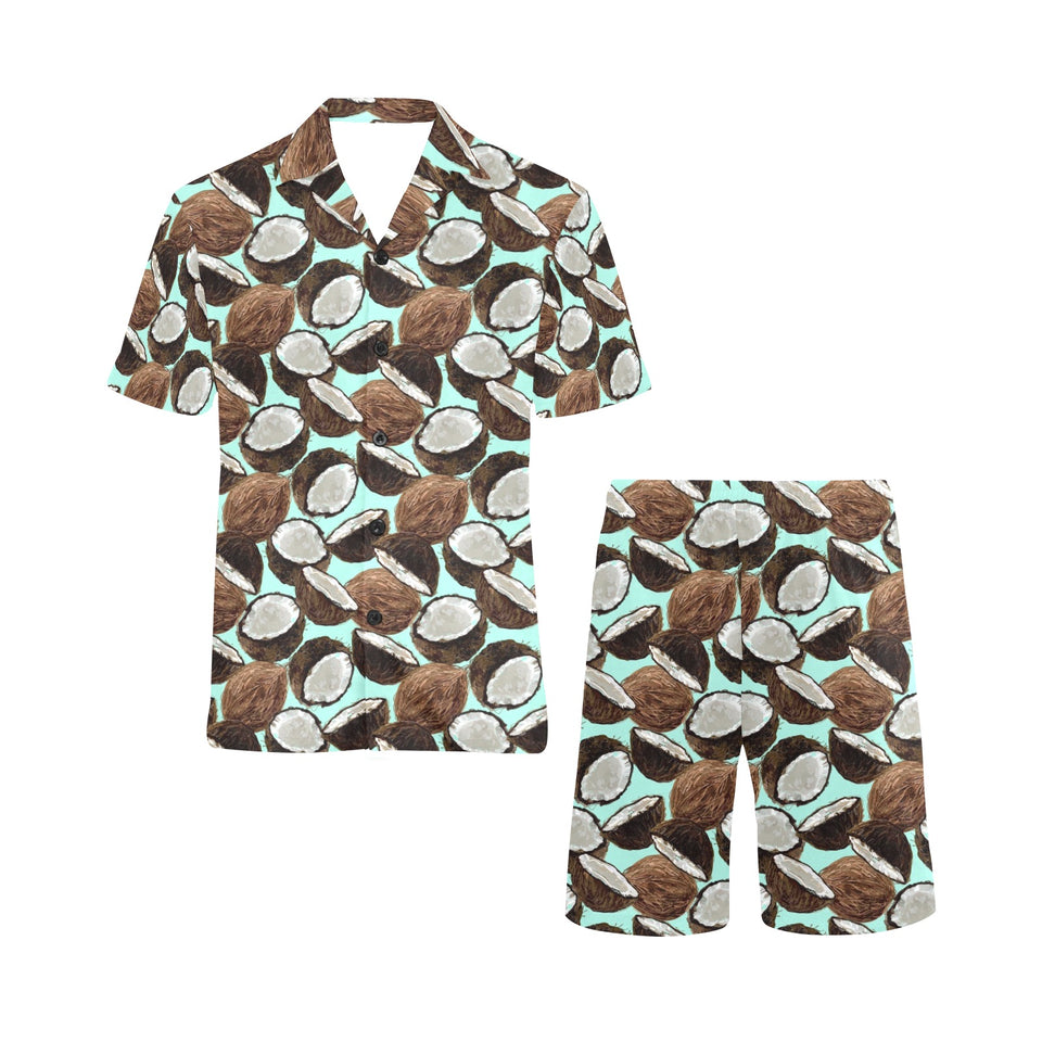 Coconut Pattern Print Design 03 Men's V-Neck Short Pajama Set