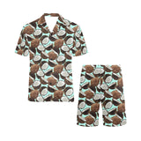 Coconut Pattern Print Design 03 Men's V-Neck Short Pajama Set