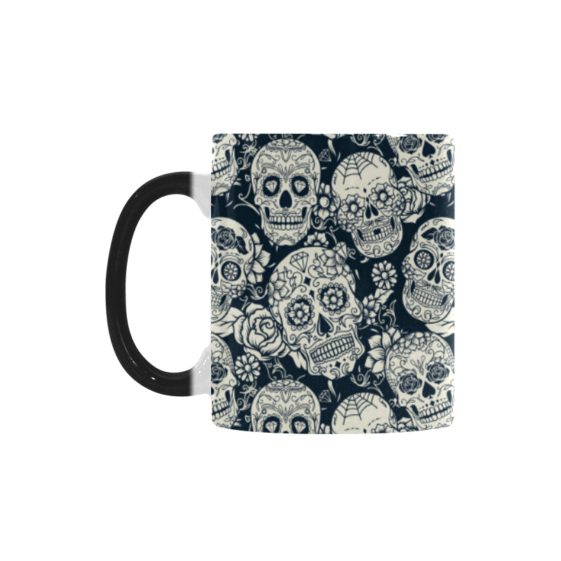 Sugar skull black white pattern Morphing Mug Heat Changing Mug