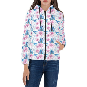 Hummingbird Pattern Print Design 02 Women's Padded Hooded Jacket