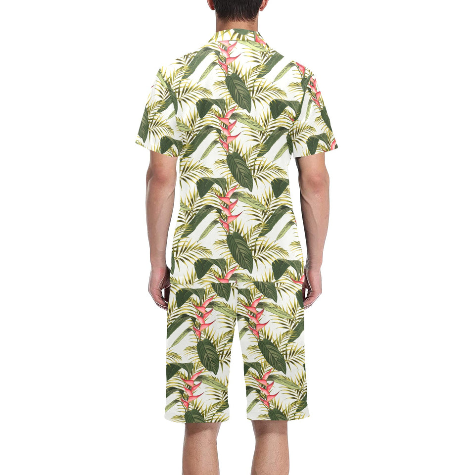 heliconia pattern Men's V-Neck Short Pajama Set