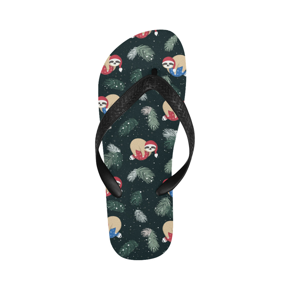 Cute sloths sleeping christmas ball santa hat patt Unisex Flip Flops
