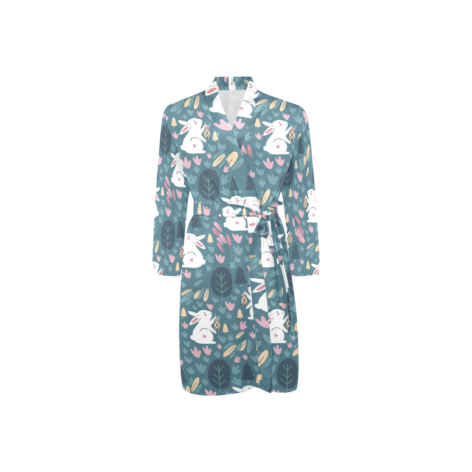 Cute rabbit pattern Men's Long Sleeve Belted Night Robe