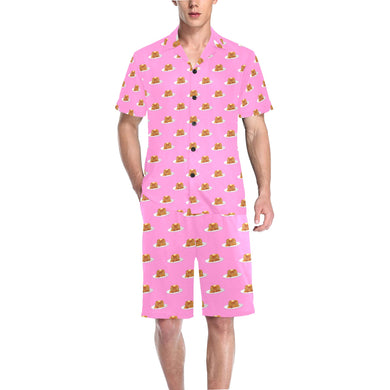 Pancake Pattern Print Design 04 Men's V-Neck Short Pajama Set