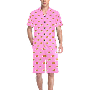 Pancake Pattern Print Design 04 Men's V-Neck Short Pajama Set