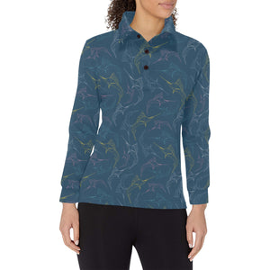 Swordfish Pattern Print Design 02 Women's Long Sleeve Polo Shirt