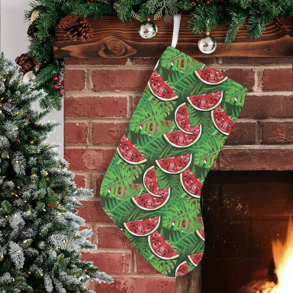 Watermelons tropical palm leaves pattern backgroun Christmas Stocking