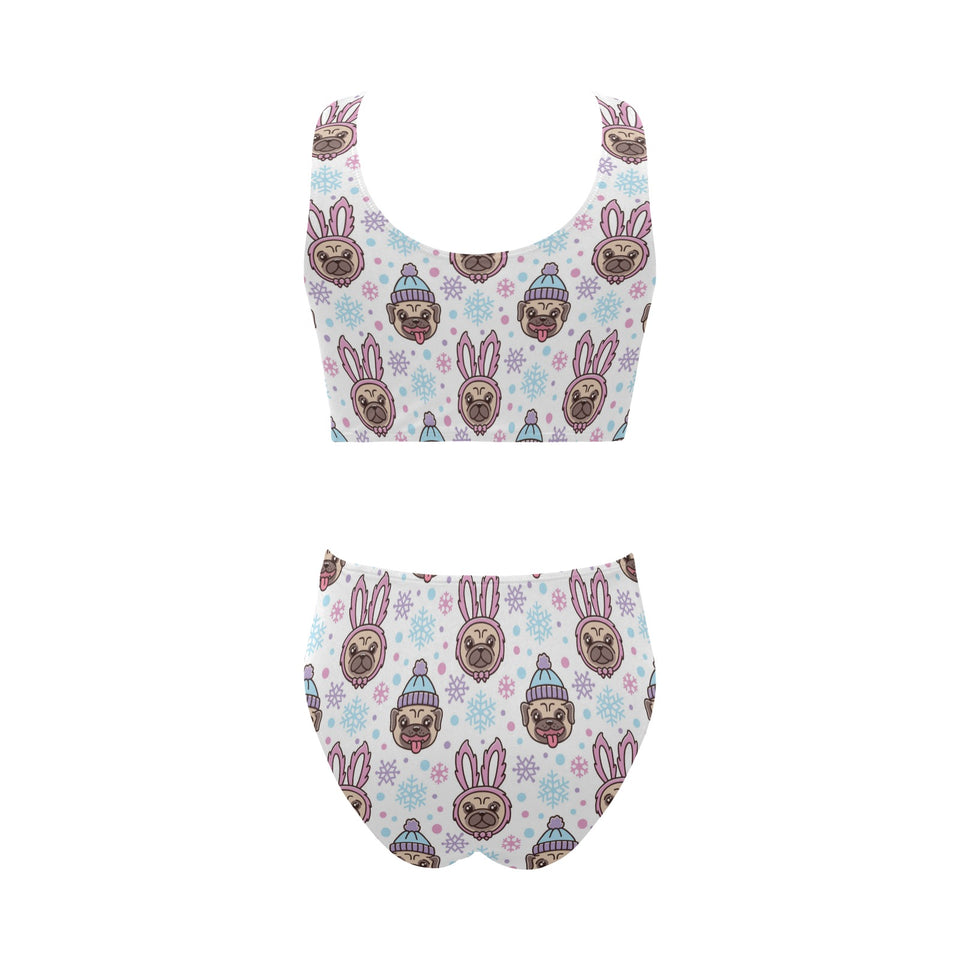 Cute pug hat rabbit costume pattern Chest Bowknot High Waisted Bikini Swimsuit