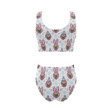 Cute pug hat rabbit costume pattern Chest Bowknot High Waisted Bikini Swimsuit