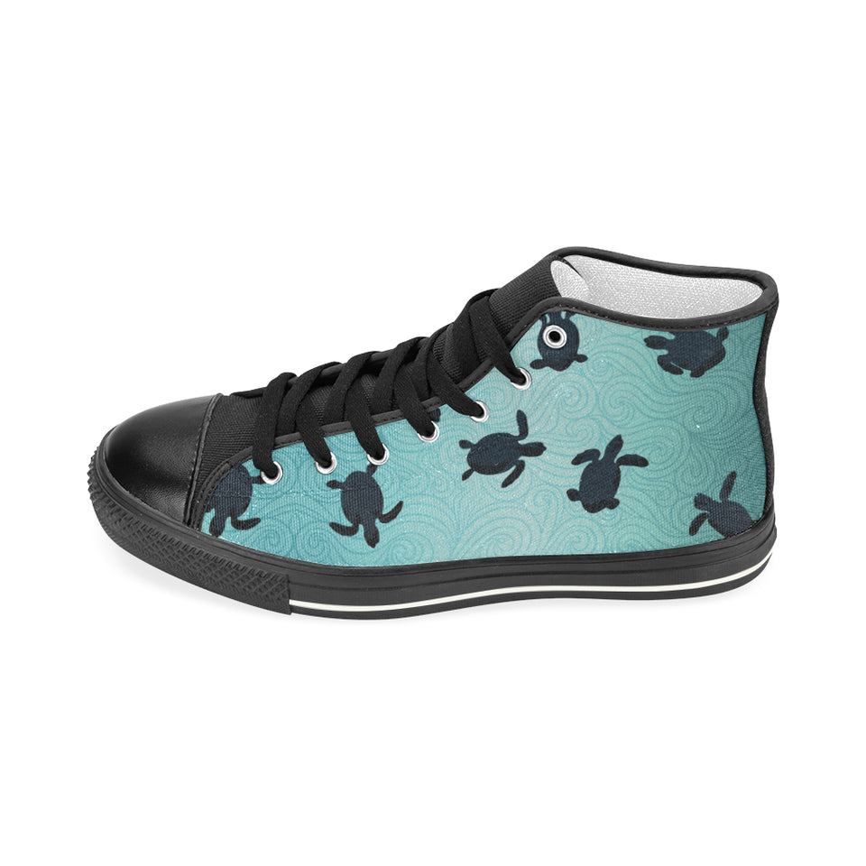 Sea turtle with blue ocean backgroud Women's High Top Canvas Shoes Black