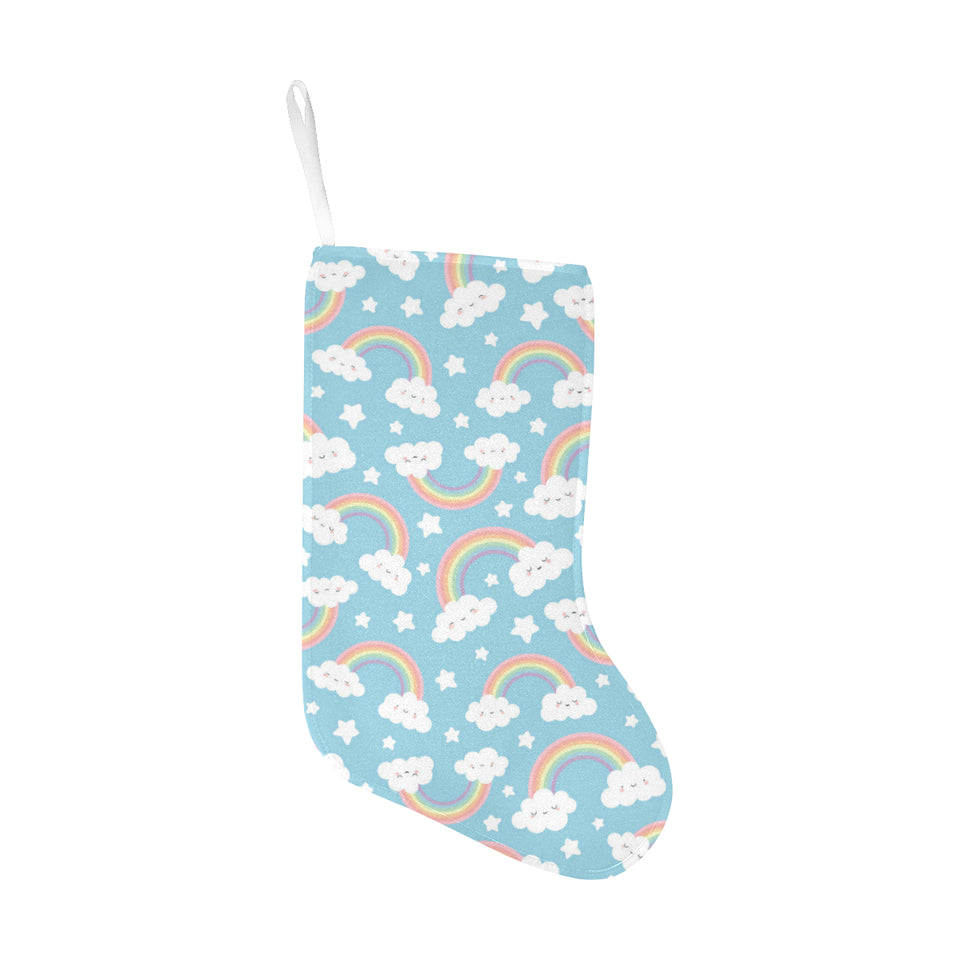 Cute rainbow clound star pattern blue background Christmas Stocking