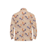 Cute rooster chicken cock floral ornament backgrou Men's Long Sleeve Polo Shirt