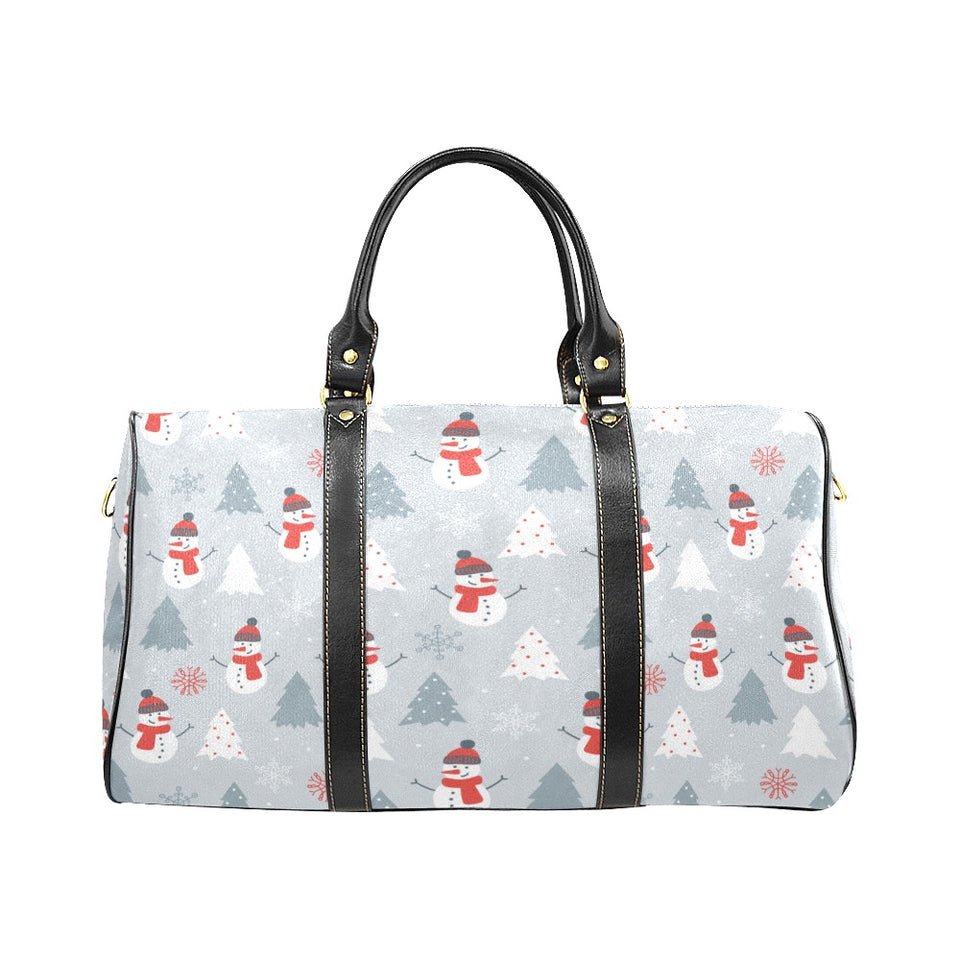 Snowman christmas tree snow gray background Travel Bag