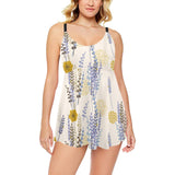 Lavender modern pattern blackground Chest Sexy Pleated Two Piece Swim Dress