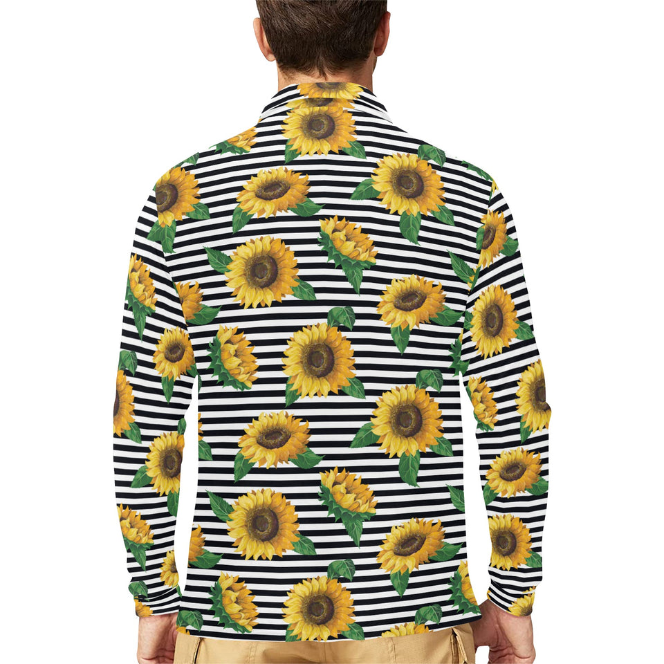 sunflowers ribbon background Men's Long Sleeve Polo Shirt