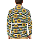 sunflowers ribbon background Men's Long Sleeve Polo Shirt