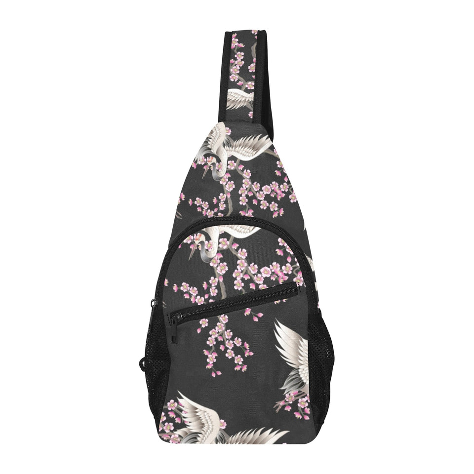 Japanese crane pink sakura pattern All Over Print Chest Bag