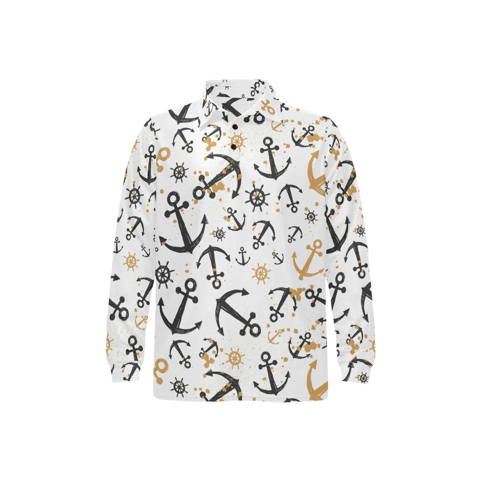 Anchors Rudders pattern Men's Long Sleeve Polo Shirt