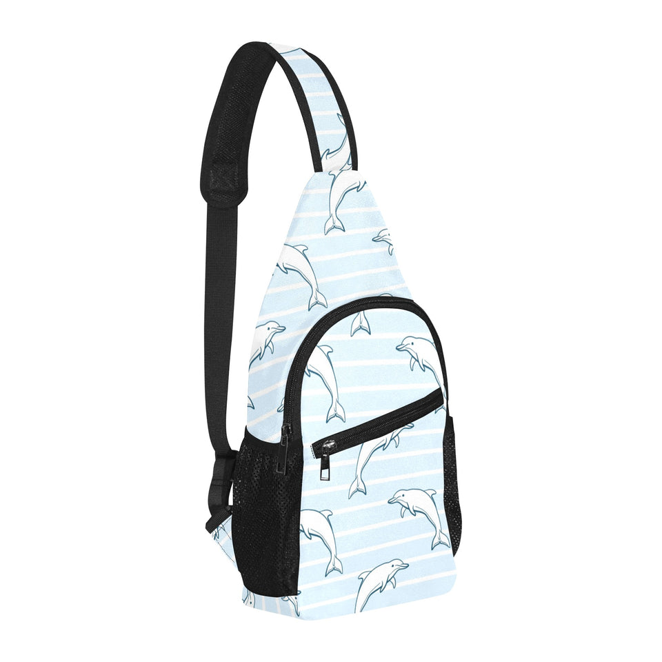 Dolphin blue striped background All Over Print Chest Bag