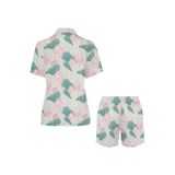 Pink lotus waterlily leaves pattern Women's V-Neck Short Pajama Set