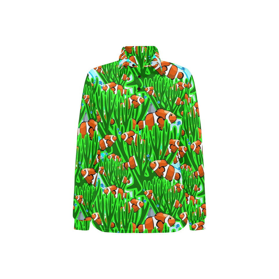 Clown Fish Pattern Print Design 01 Women's Long Sleeve Polo Shirt