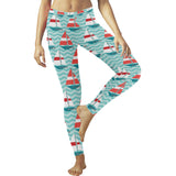 Red White sailboat wave background Women's Legging Fulfilled In US