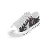 Japanese crane pink sakura pattern Men's Low Top Canvas Shoes White
