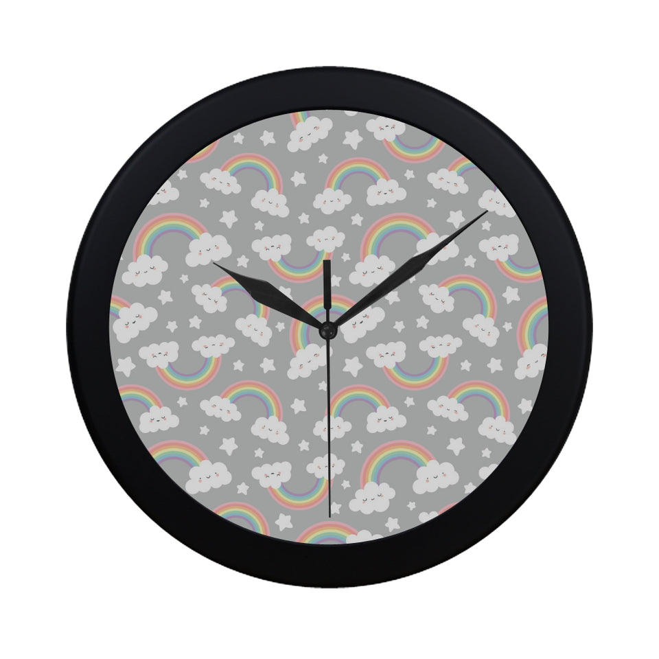 Cute rainbow clound star pattern Elegant Black Wall Clock